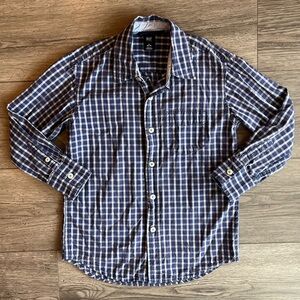 Gap Kids Toddler Boy Long Sleeve Button Down Dress Shirt Blue Plaid Small 6/7
